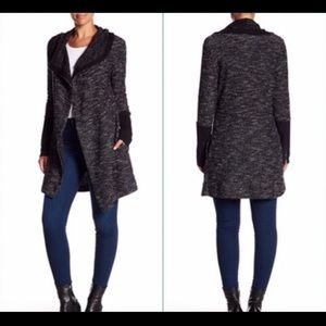 BNCI by Blanc Noir Tweed Shawl Collar Open Front Cardigan Sweater Size L Womens